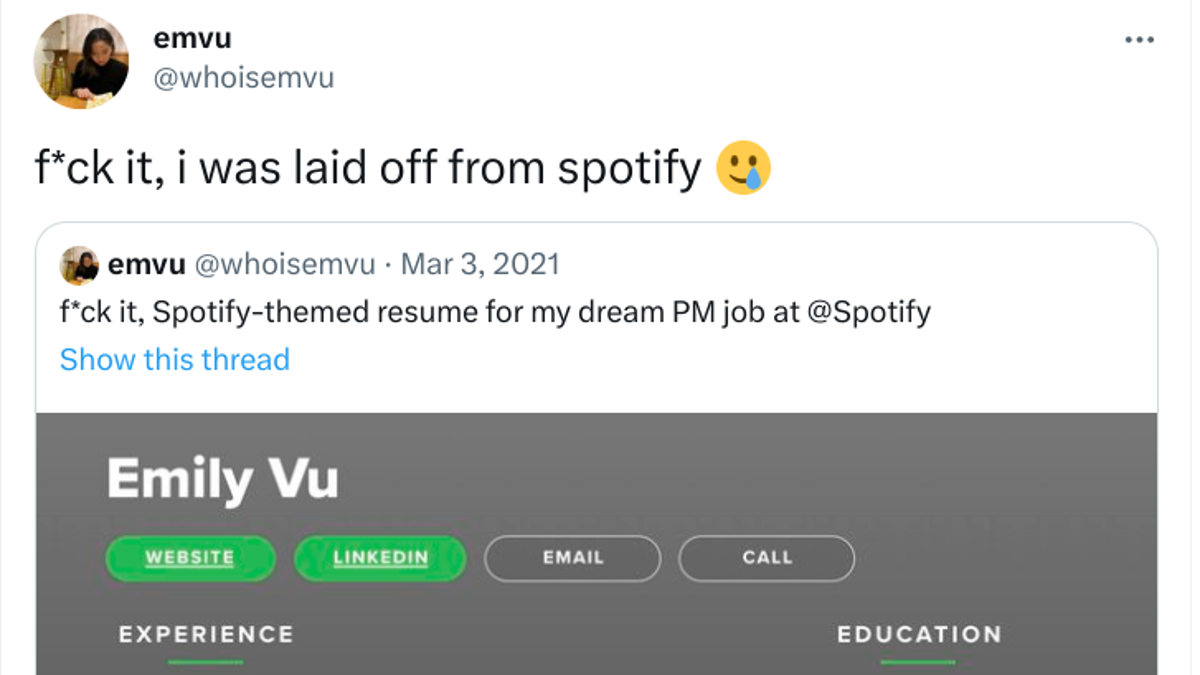 Spotify’s ‘Viral Hire’ Thanks to Spotify-Themed Resume Is Laid Off