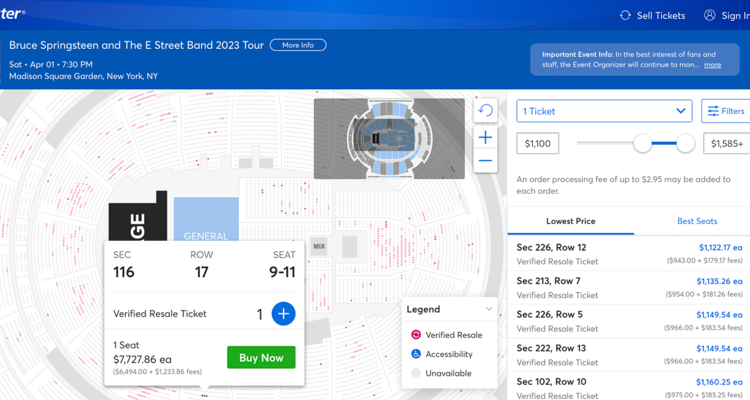 Bruce Springsteen ticket prices surge