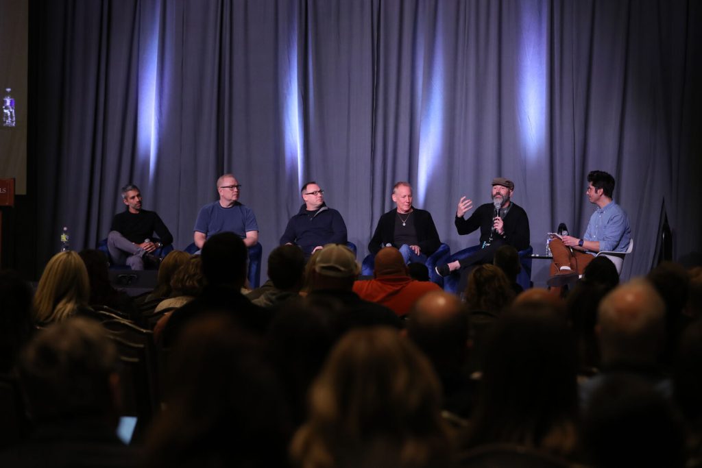 A sobering chat on AI at CRS (l to r): Rahul Sabnis (CCO iHeart), Sean Peace (Founder & CEO of SongVest), David Boehme (CEO VBO Tickets), Zach Bair (CEO VNUE), Chris McCarty (VP at Pex & Head of RME), and Noah Itman (Chief Revenue Officer, Digital Music News) (Photo Credit: CRS)