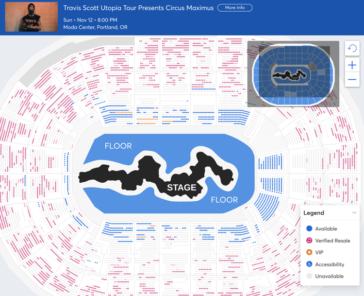 Moda Center seat & row numbers detailed seating chart, Portland 