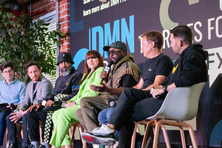 Will.i.am speaking at DMN Pro's AI-focused panel in October, 2023 at the artist's FYI headquarters in Los Angeles (photo: Digital Music News)
