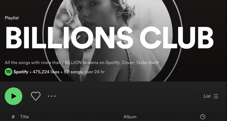 who owns the Spotify Billions Club playlist