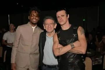 Jon Batiste, Sir Lucian Grainge, and Yungblud attend Sir Lucian Grainge's 2026 Music Is Universal Artist Showcase at Nya Studios on Saturday (UMG)